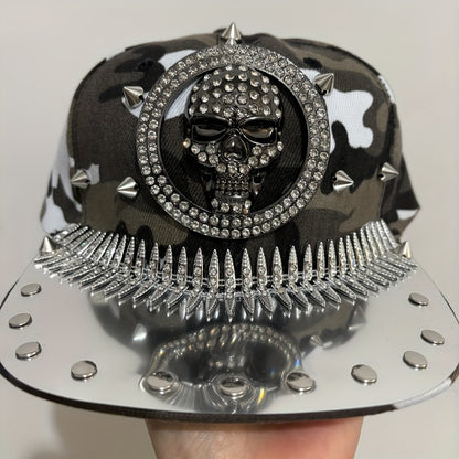 1pc Men'S Fashion Hip-Hop Street Dance Punk Baseball Cap, Lightweight Polyester, Non-Stretch Fabric, Street Style with Skull and Wings Design