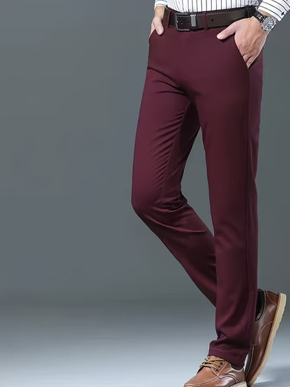 Classic Design Dress Pants, Men's Formal Solid Color Stretch Dress Pants For Business And Formal Occasions