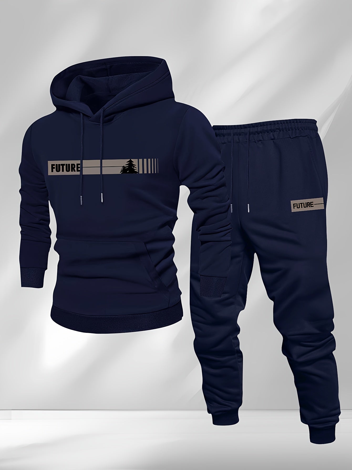 New Autumn and Winter Men's Fleece-Lined Hooded Sweatshirt Set with Print, Long-Sleeve Hoodie and Drawstring Pants for Couples