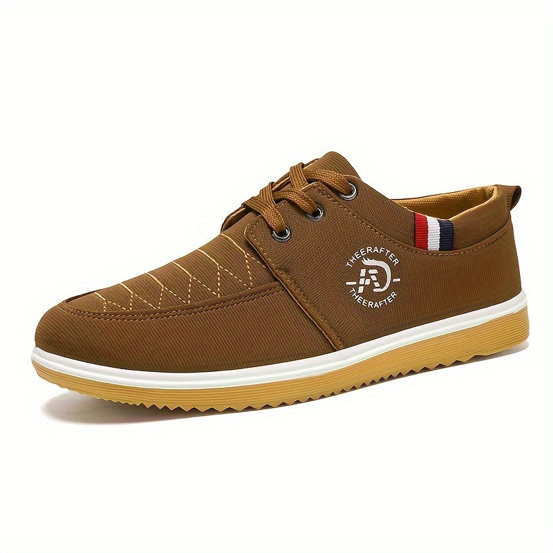 Men's Solid Color Classic Canvas Shoes, Comfy Non Slip Casual Business Style Lace Up Walking Shoes For Men's Outdoor Activities