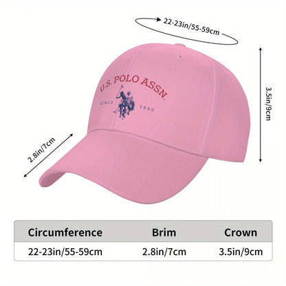 U.S. Polo Assn. Since 1890 - Adjustable Baseball Cap with Sun Protection, Classic Sporty Style, 1pc White Polyester Hat with Red & Blue Print, Perfect for Casual Outdoor Activities, Ideal Gift for Men and Wome