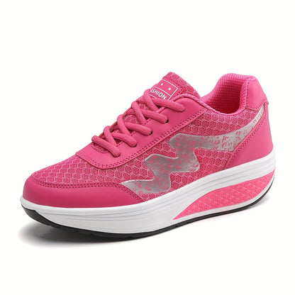Women's Light Blue Breathable Mesh Sneakers - Air-Cushioned, Thick-Soled Sneakers with Sport Control & Lace-Up Design for All Seasons