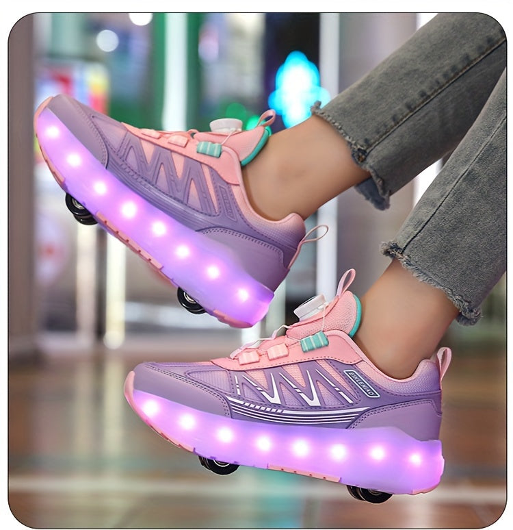 Children's pulley shoes for girls rechargeable glowing four-wheel removable sneakers with wheels