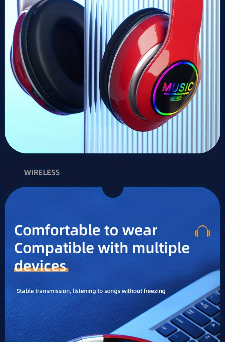 Wireless Earphones, Multi-Color LED Lights, Comfortable Foldable Earphones, SD Card Slot, School/Tablet/Pc/Phone/Birthday/Christmas/Travel Gifts. Popular Wireless Earphones, Head Mounted Wireless Earphones, And Foldable Earbu