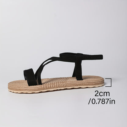 Women's Summer Black Cross-Strap Flat Sandals - Slip-On Open-Toe Beach Shoes with Breathable Fabric Upper & Comfortable EVA Sole for Hawaiian Vacations, Outdoor Activities, Beach Sandals