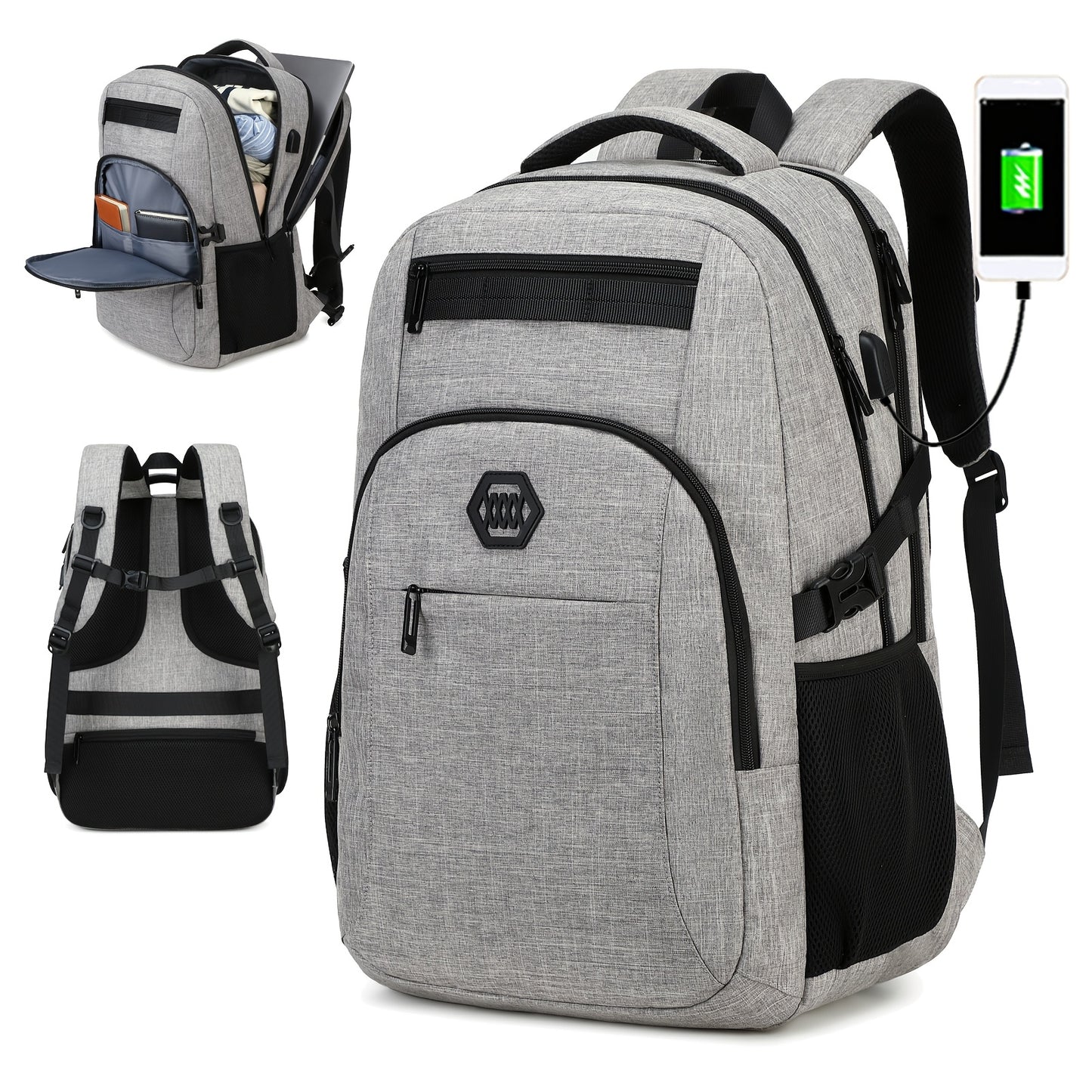 Travel Laptop Backpack, Business Slim Durable Laptop Backpack With USB Charging Port And Trolley Cover, Male And Female College High School Laptop Bag For 15.6 Inch Laptop