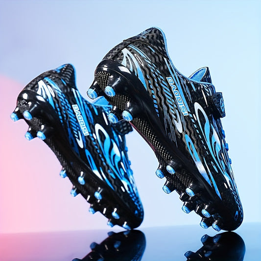 Boys' and Girls' Black and Blue Soccer Cleats with "BAGGIES" Logo - Lightweight, Breathable, Round Toe, Easy Closure, Rubber Base for Outdoor Football, Soccer Boots|Stylish Soccer Shoes|Easy Closure