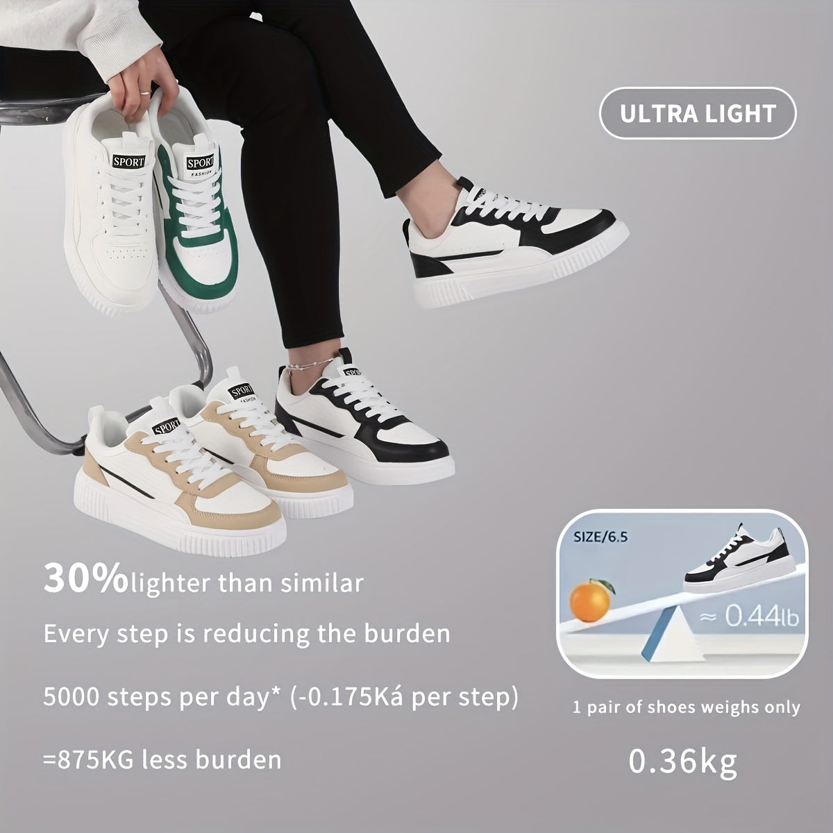 Unisex Low-Top Sneakers - White & Green colorblock design, Lace-Up Closure, Cushioned EVA Sole - All-Season Casual Shoes for Men & Women - Skateboarding, Everyday, Formal Events - Easy-Clean Synthetic Cover Upper, Everyday Fo
