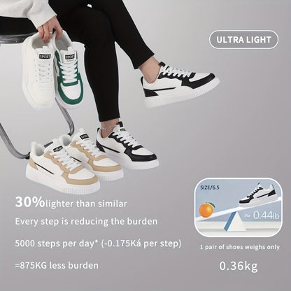 Unisex Low-Top Sneakers - White & Green colorblock design, Lace-Up Closure, Cushioned EVA Sole - All-Season Casual Shoes for Men & Women - Skateboarding, Everyday, Formal Events - Easy-Clean Synthetic Cover Upper, Everyday Fo