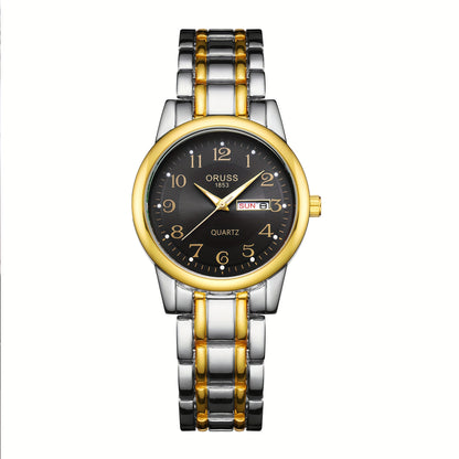 Elegant Women's Quartz Watch - Stainless Steel Band, Alloy Case with Dual Calendar Feature, Non, Round Shape