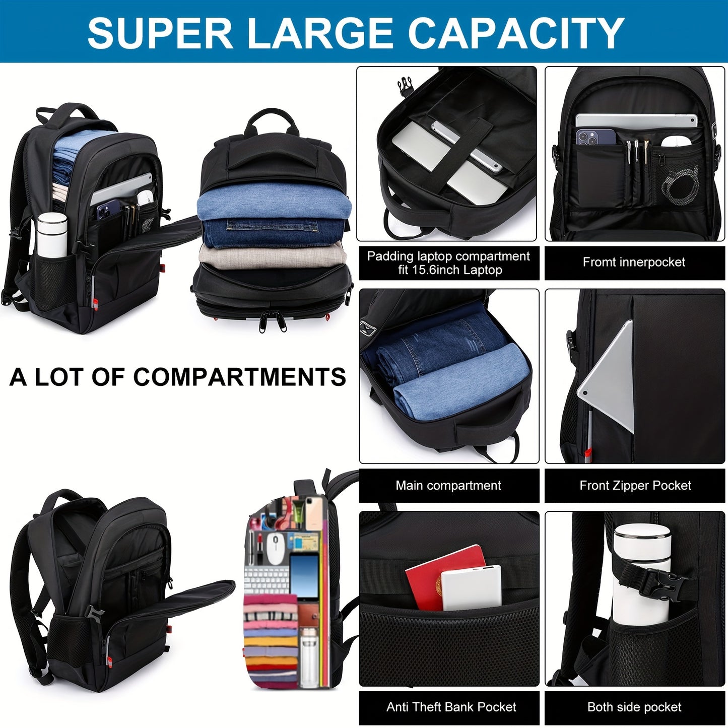A Spacious, Minimalist, Lightweight, And Breathable Backpack Made of Oxford Cloth, Suitable for a 15.6-Inch Laptop. It Features a Luminous Safety Logo, Making It Ideal for Business Travel for Both Men And Women, As Well As fo