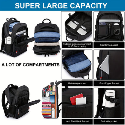 A Spacious, Minimalist, Lightweight, And Breathable Backpack Made of Oxford Cloth, Suitable for a 15.6-Inch Laptop. It Features a Luminous Safety Logo, Making It Ideal for Business Travel for Both Men And Women, As Well As fo
