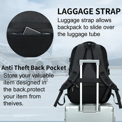 Travel Laptop Backpack, Business Slim Durable Laptop Backpack With USB Charging Port And Trolley Cover, Male And Female College High School Laptop Bag For 15.6 Inch Laptop