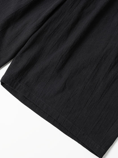 Women'S Casual Solid Color Shorts, 100% Polyester Woven Fabric, All-Season Beach Pants with Fake Drawstring, 126g/m² Weight - Black