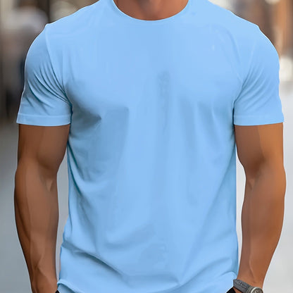 1pc Men's Spring Summer Casual Short Sleeve T-Shirt - Solid Black, Regular Fit Round Neck, Breathable Fabric for Gym, Outdoor & Casual Attire, Gym Shirts, Durable Casualwear, Smooth Texture