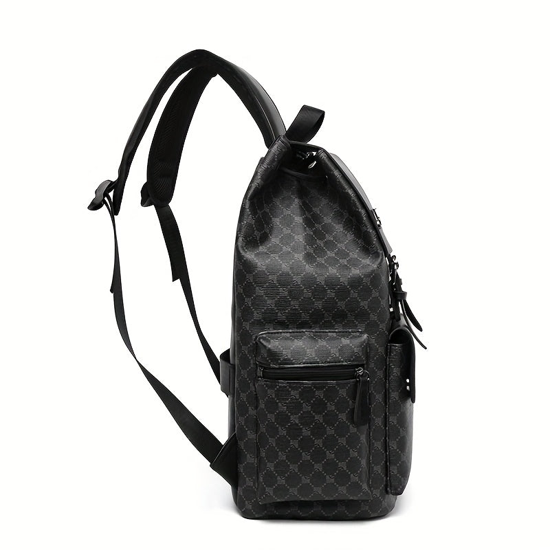 Men'S Stylish Black Synthetic Backpack with "LOOK" Print - Large Capacity, Double-Shoulder Design, Multiple Compartments, Perfect for Business Travel & Casual Outings, Business Backpack | Trendy Backpack | Secure Zipper Closu