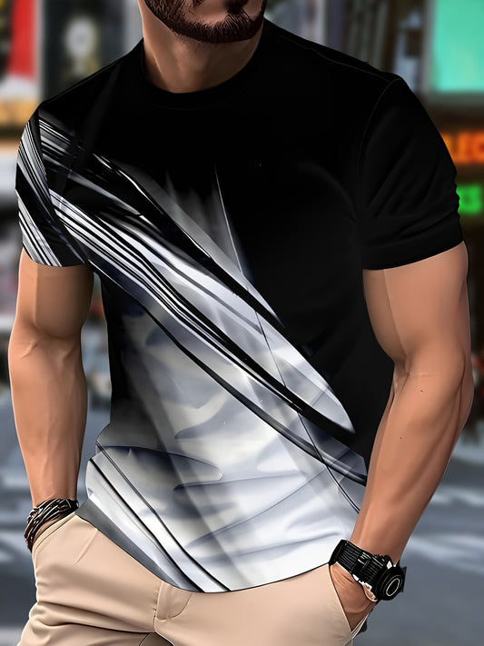Men'S Casual Crew Neck T-Shirt with Abstract Black & White Design - Soft Fabric, Regular Fit, Casual Attire|Modern Casualwear|Stretchable Fabric