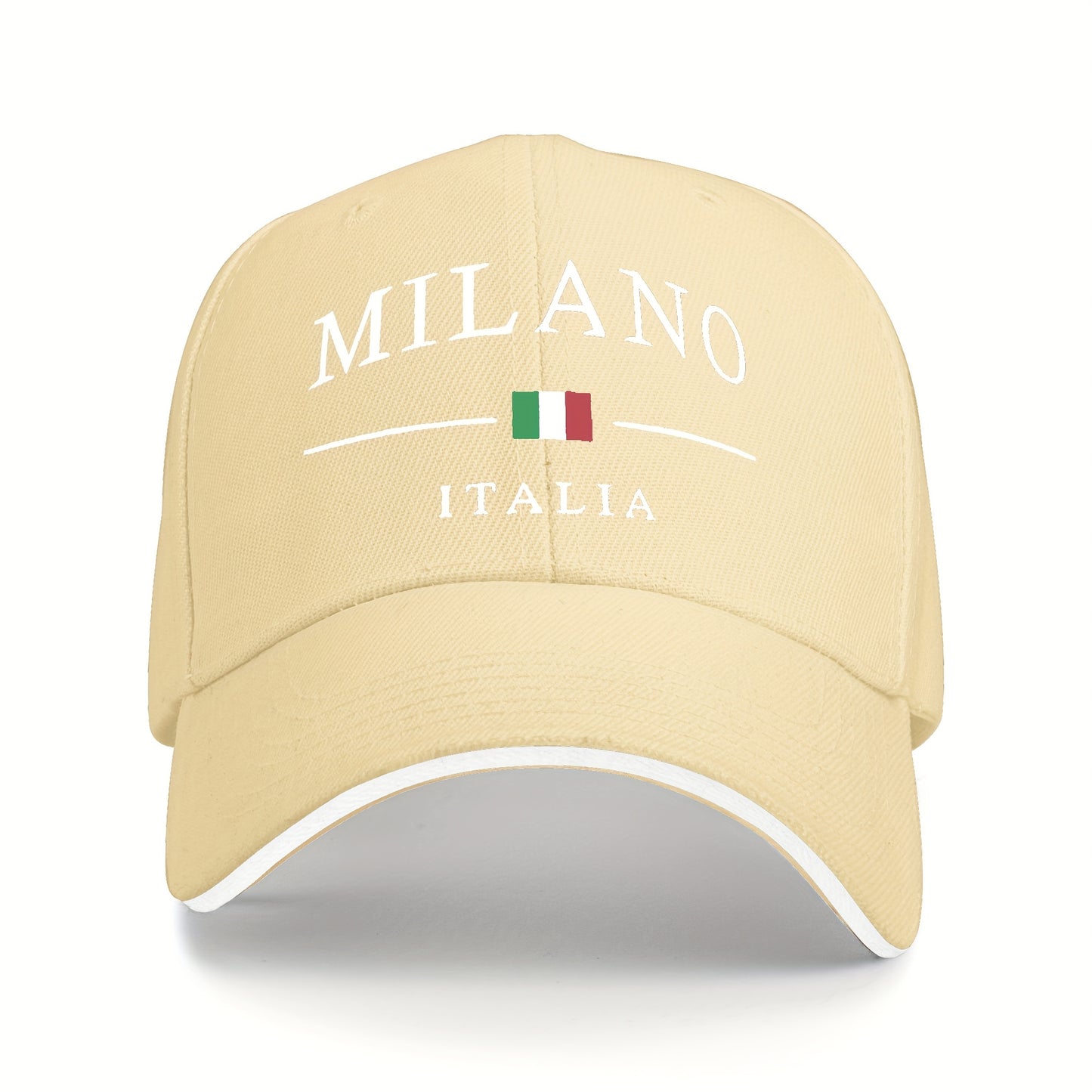 Adjustable Milan, Italy Print Baseball Cap - Breathable Polyester Dad Hat with Italian Flag Design, Black & White, Perfect for Outdoor Activities, Casual Wear, and Gifts