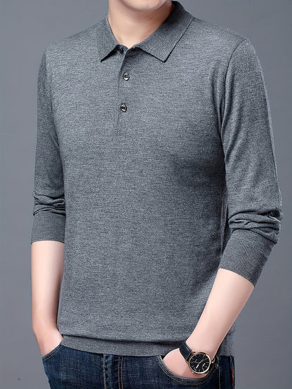 Men's 6% Wool Blend Thermal Long Sleeve Sweater Shirt - Anti-Pilling Casual Button-Up Collar Top for Layering, Soft Warm Pullover for Spring Fall Winter Outdoor & Casual Attire, Antipilling Fabric