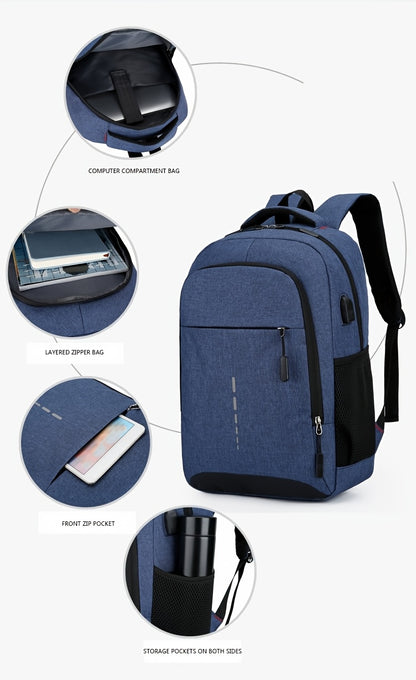 Large Capacity Reflective Oxford Cloth Backpack - Durable College & High School Student Bag with Adjustable Straps, Multiple Compartments, and Padded Laptop Area for Daily Commute & Business Use, Business Backpack | Sporty De