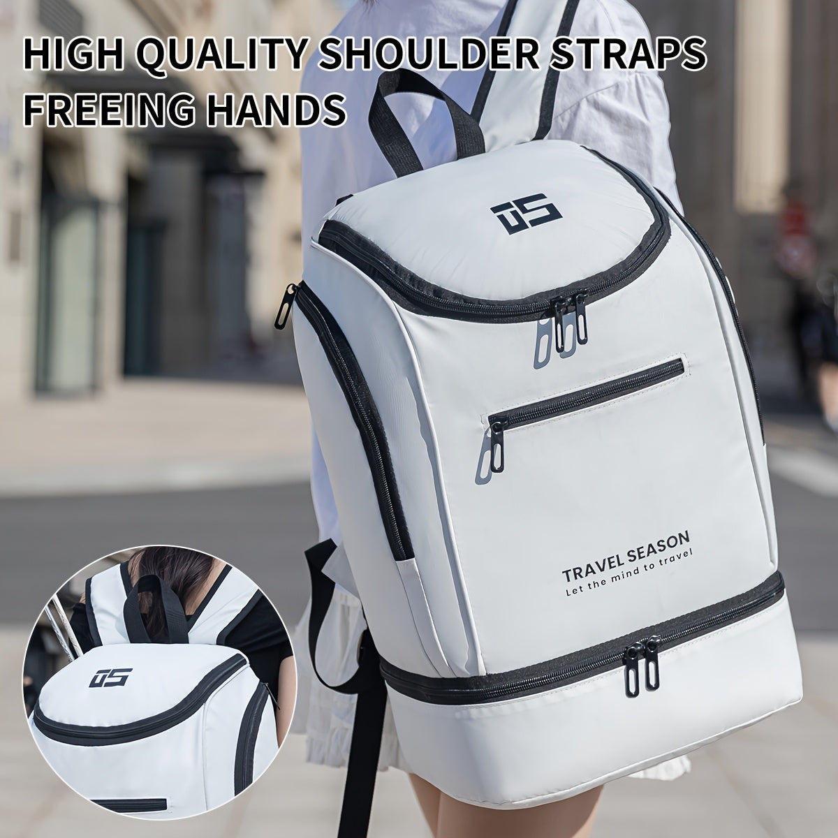 TRAVEL SEASON Large Capacity Sports Backpack - Durable Polyester, Wet/Dry Separation, Multi-Compartment Gym Tote Bag for Men and Women, Travel Backpack