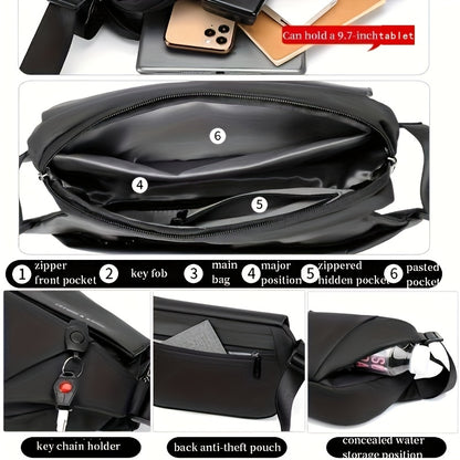 Men'S Sleek Black Crossbody Bag - Durable Oxford Material, Zippered Chest Bag with Adjustable Strap, Ideal for Commuting & Cycling, Trendy Shoulder Bag for Men, Cycling Bag|Trendy Shoulder Bag|Functional Design, Small Crossbo