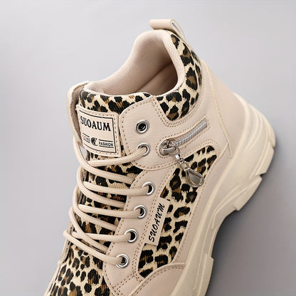 Women'S Stylish Leopard Print Sneakers - Casual, Versatile Walking Shoes for Outdoor and Fitness Activities, Lightweight and Comfortable, All-Season Use, Casual Walking Shoes | Leopard Print Sneakers | Comfortable Walking Sho