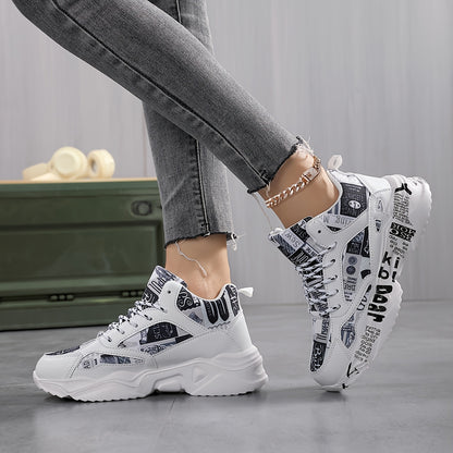 Women's Lightweight Running Shoes - Cushioned Stability Gym Sneakers with Arch Support, Breathable Fabric/PU Upper - All-Season Walking Shoes for Training, Everyday & Formal Events - White & Black Athletic Footwear, Comfortab