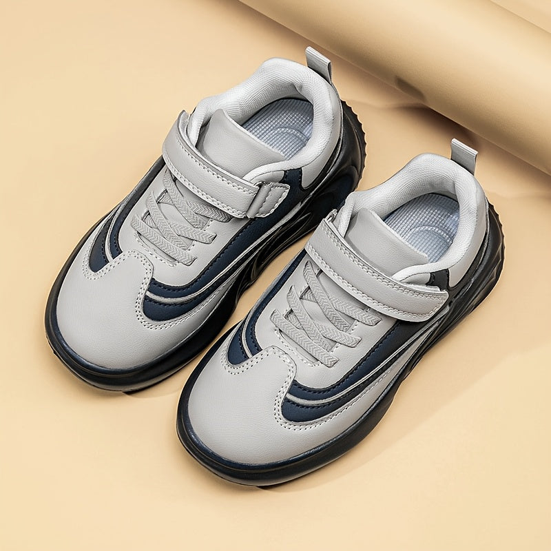 Youngsters' Stylish Athletic Footwear - Comfortable Non-Slip Soft Sole Walking Shoes for Boys & Girls, All-Season, Black & White with Hook and Loop Closure