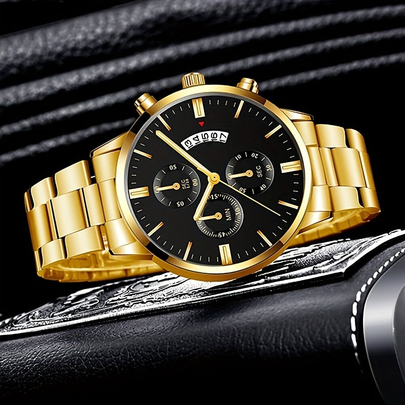 1pc Men's Stylish Black Stainless Steel Quartz Watch - Elegant Round Dial, Durable Analog Display, Perfect Gift for Valentine's Day, Birthday, Christmas, etc., Gift Watches | Elegant Wristwatches | Analog Watches