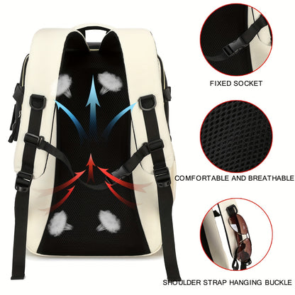 Large Capacity Women'S Travel Backpack with Shoe Compartment, Flight Approved Carry-On, Business Laptop Bag, Polyester Lined, Adjustable Strap, Zipper Closure, Solid White, USB Powered
