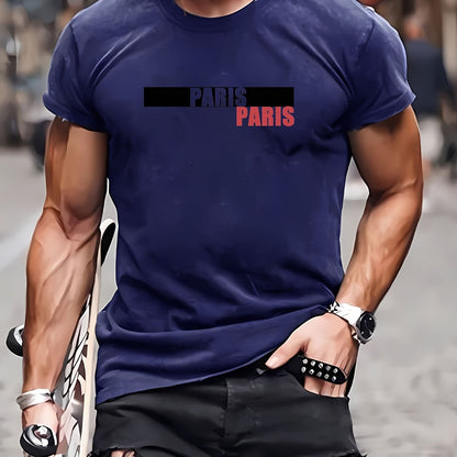 New Summer Round Collared Short Cuff T Dress for Men's Wear with Free Print