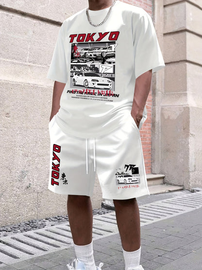 Men's suit short sleeve T-shirt and shorts