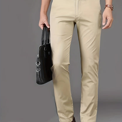 Classic Design Dress Pants, Men's Formal Solid Color Stretch Dress Pants For Business And Formal Occasions
