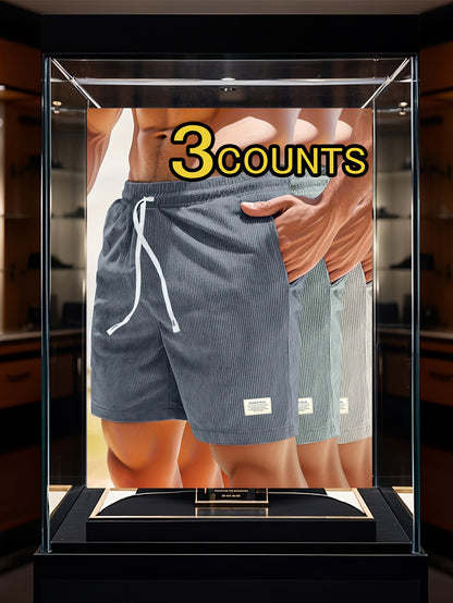 Pearson OBM Men's Corduroy Casual Shorts, White Drawstring, Polyester, Machine Washable, Slightly Elastic Fabric, Comfortable in Summer