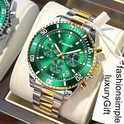 1pc New Fashion Stainless Steel Luxury Quartz Watch, High-end, Casual, Round Dial, Multi-scale, Night Light, Date Display, with Birthday, Holiday, Anniversary, for Men, Travel, Party