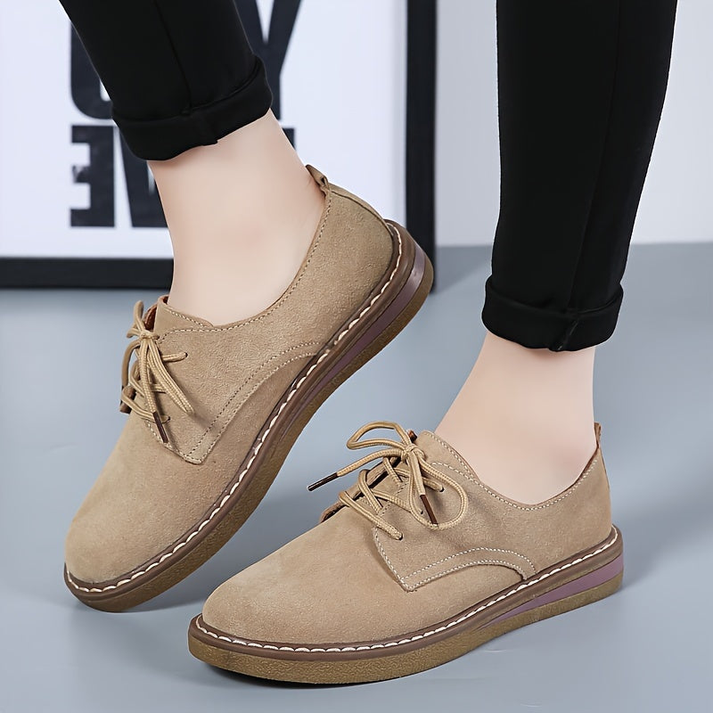 Women'S Solid Color Flat Loafers, Casual Lace-Up Low-Top Shoes, Women'S Comfortable Shoes