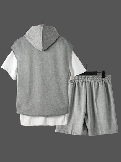 Two-Piece Men's Printed Fashion Sleeveless Hoodie Casual Comfortable Loose Sportswear Set
