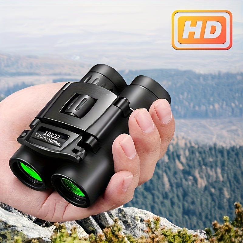10x22 Compact Folding Binoculars HD Lightweight Pocket Size with Prism Imaging & Center Focus - Durable Plastic for Exploration, Concerts, Sports Events, Compact Binoculars