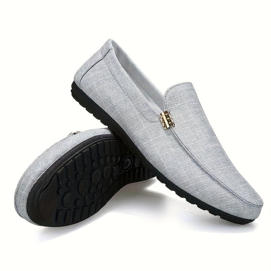 Men's Slip-On Loafers - Casual Comfortable Flat Shoes with Golden-Tone Accents, Breathable Fabric Upper & Non-Slip PVC Sole, All-Season Indoor/Outdoor Wear, Solid Color Design for Office, Errands, Leisure, Dressy Shoes, Leisu