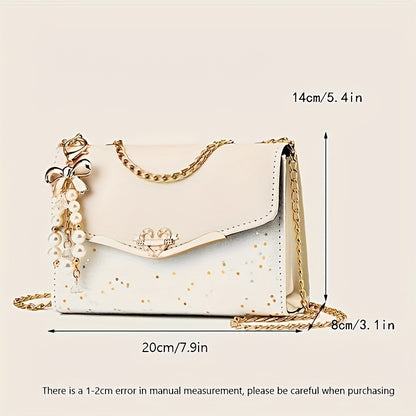 Elegant Bohemian Beige Crossbody Bag with Tassel Charm - Chic Urban Flap Shoulder Bag with Golden Chain Strap, Lightweight & Portable for Shopping, Office, College, Travel - Perfect Gift for Women, Occasion Theme, Valentine'S