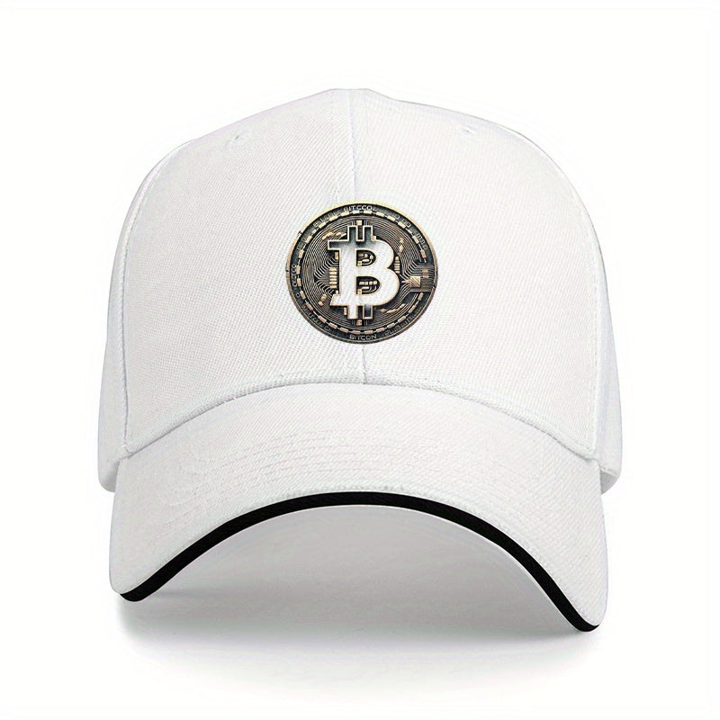 [Արկածային պատրաստ] Կարգավորվող Bitcoin լոգոտիպով բեյսբոլի գլխարկ - Թեթև, փափուկ պոլիեսթերային հայրիկի գլխարկ սպիտակ շեշտադրումներով, իդեալական է բացօթյա գործունեության համար, հարմար, արտաքին գլխարկ | Նրբագեղ գլխարկի դիզայն | Երկարակյաց գլխարկ
