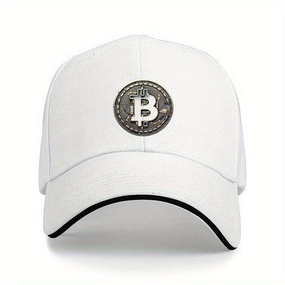 [Արկածային պատրաստ] Կարգավորվող Bitcoin լոգոտիպով բեյսբոլի գլխարկ - Թեթև, փափուկ պոլիեսթերային հայրիկի գլխարկ սպիտակ շեշտադրումներով, իդեալական է բացօթյա գործունեության համար, հարմար, արտաքին գլխարկ | Նրբագեղ գլխարկի դիզայն | Երկարակյաց գլխարկ
