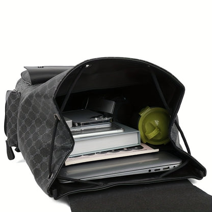 Men's Retro Geometric Print Drawstring Backpack - Casual British Style Durable Fabric with Multiple Compartments & Padded Straps for Daily Commute, Work, Travel, Backpack for Travel, Modern Logo Design, Highquality Straps, Ur