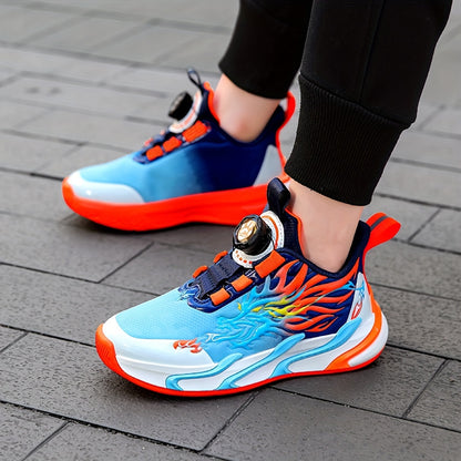 Boys' Fashion Sneakers - Breathable, Non-Slip Running Shoes with Rotating Buckle Closure for Youngsters & Teens