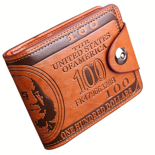 Men's Dollar Bill Print PU Leather Wallet, Street Style Fashion Accessory with Snap Closure