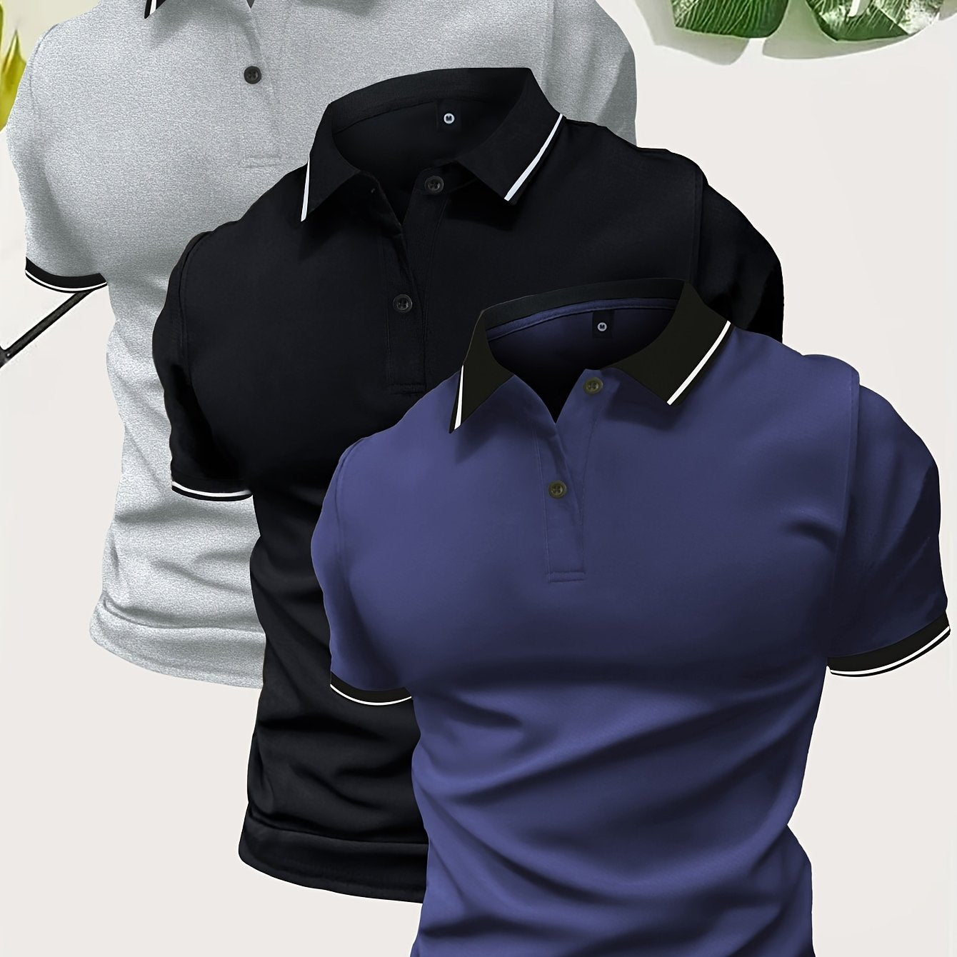 3Pcs Breathable Regular Fit Golf Shirt, Men's Casual V-Neck T-Shirt Short Sleeve For Summer, Men's Clothing