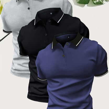 3Pcs Breathable Regular Fit Golf Shirt, Men's Casual V-Neck T-Shirt Short Sleeve For Summer, Men's Clothing
