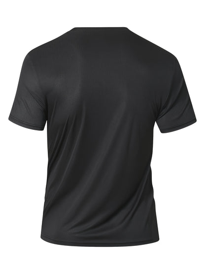 Men's Lightweight Sports T-Shirt - 100% Polyester, Moisture-Wicking, Breathable, Smooth Fabric, Round Neck, Short Sleeve, for Sports, Training, Casual, Party, Beach, Night Out - Unisex-Adult