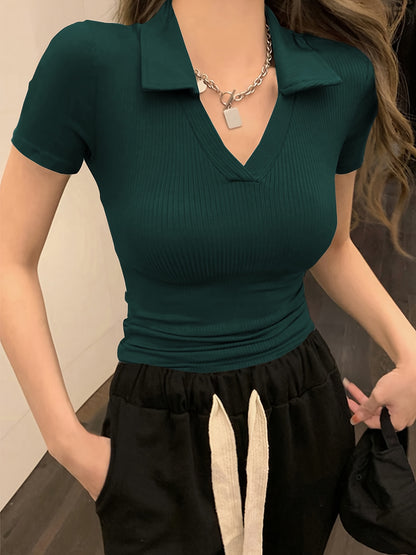 OM207 Women's Slim Fit Short Sleeve Shirt, Solid Color